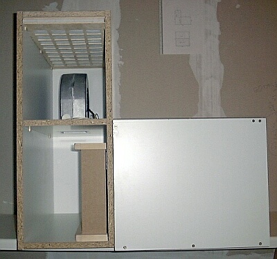 side view of the laminar flow hood with open filter unit